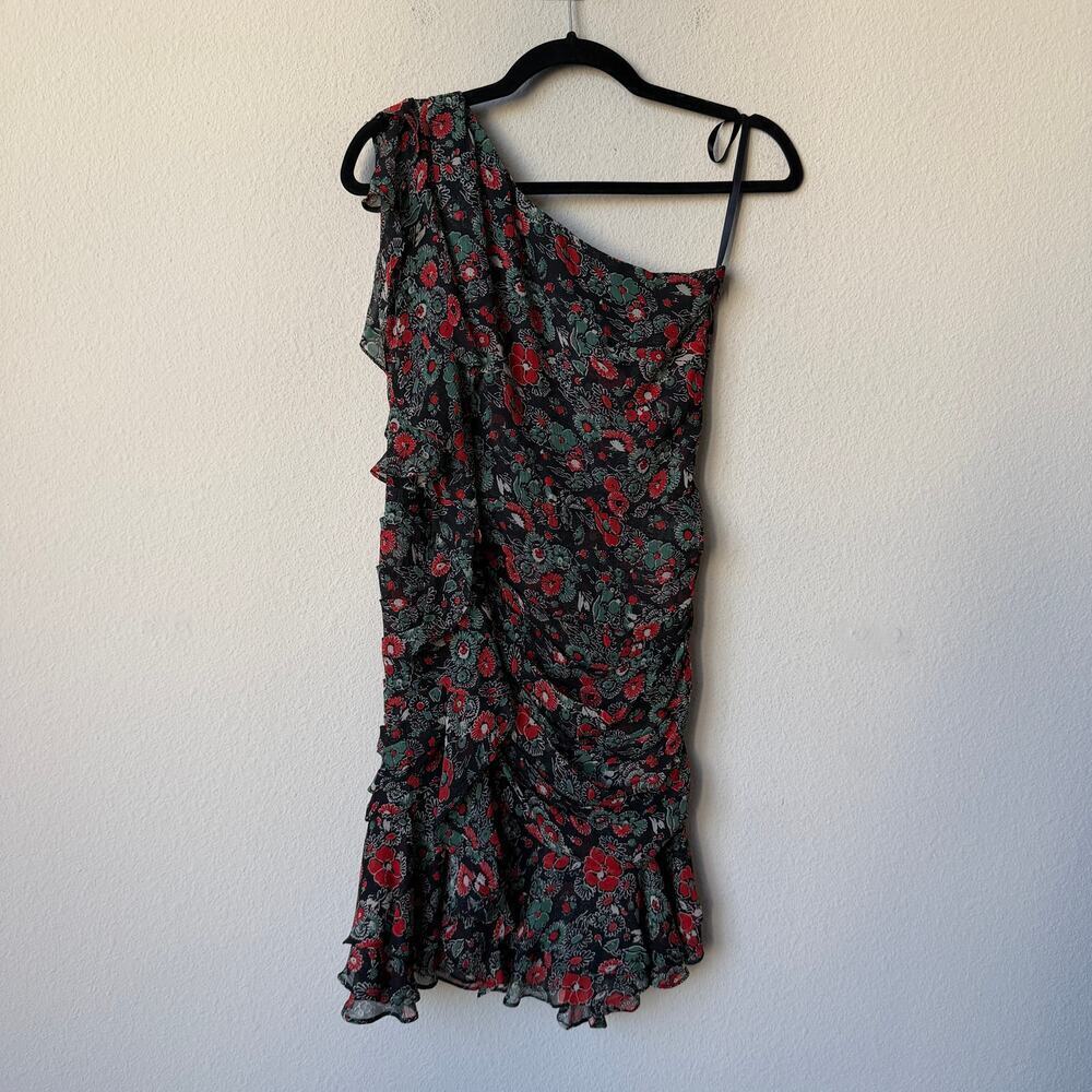 Veronica Beard Ballard Dark Floral Silk One Shoulder Mini Dress Size 2 - Picture 2 of 7